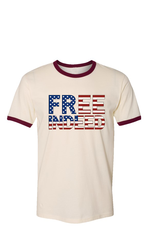 Free Indeed American Flag Vintage Ringer Tee
